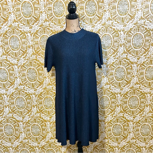 Sezane Eleanor RARE Blue Lurex Knit Bow Tie A-Line Dress Sz M - Picture 6 of 14